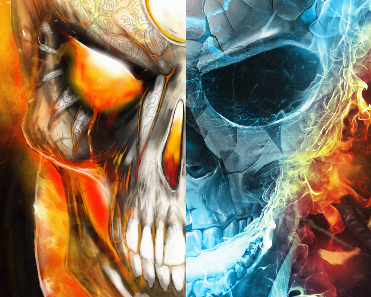 Blue Ghost Rider With Flaming Skull On Motorcycle Background