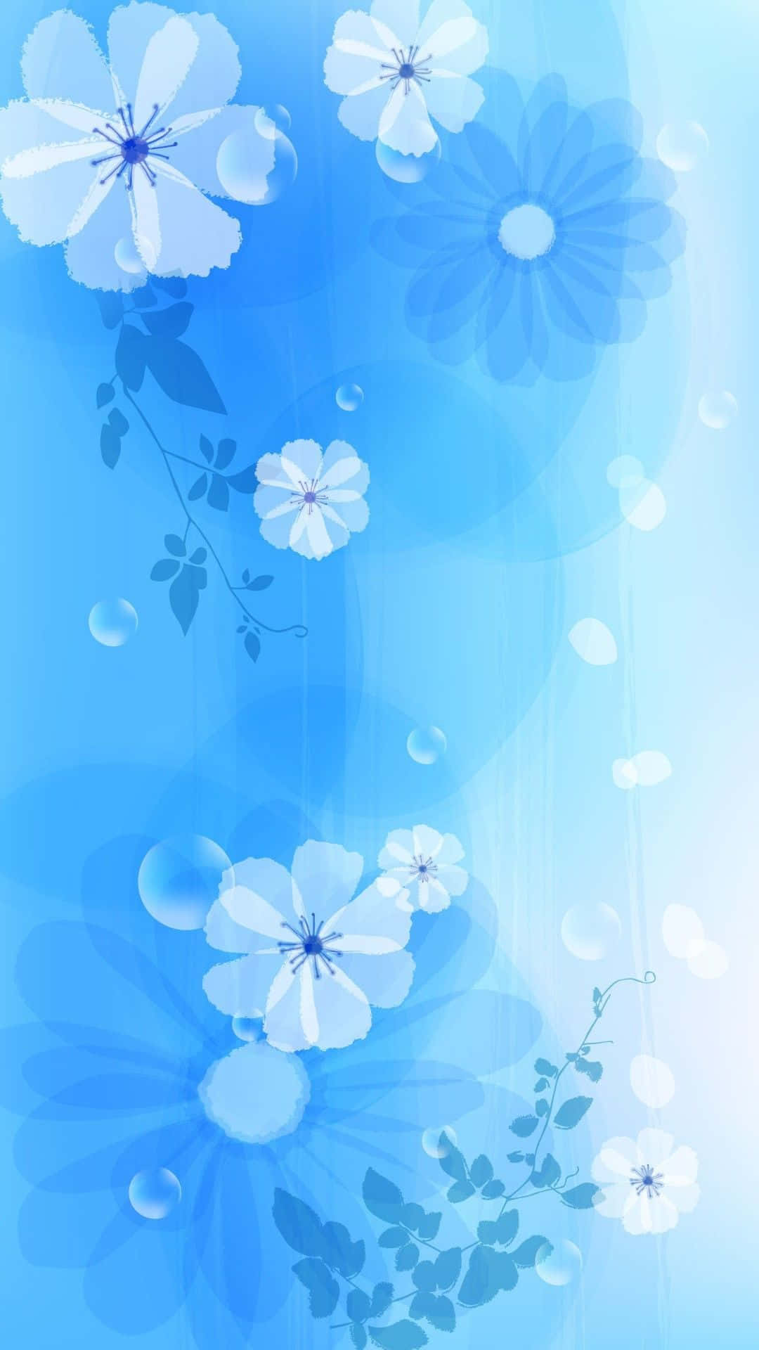 Blue Girly Flowers Leaves Background