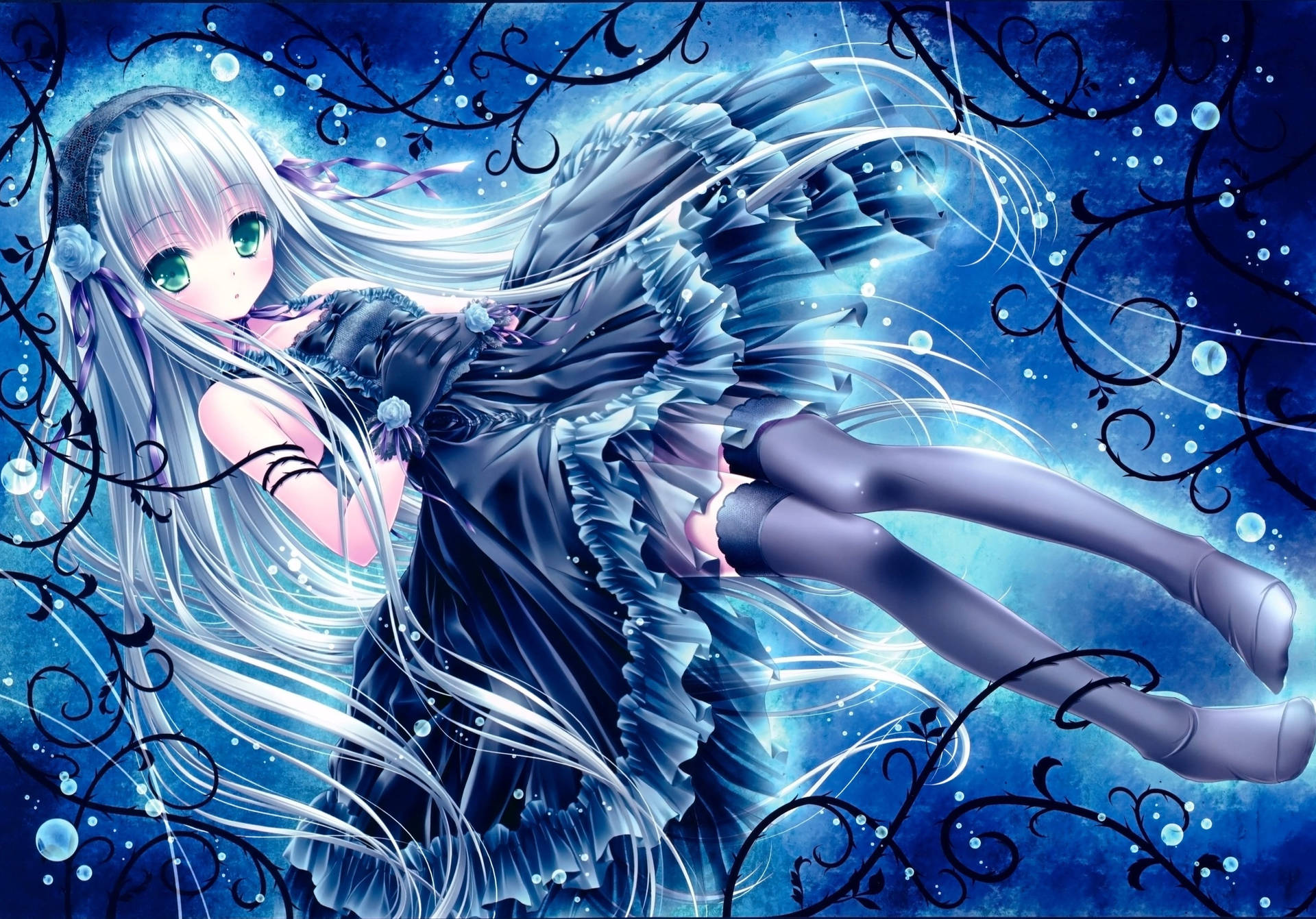 Blue Goth Anime Girl Background