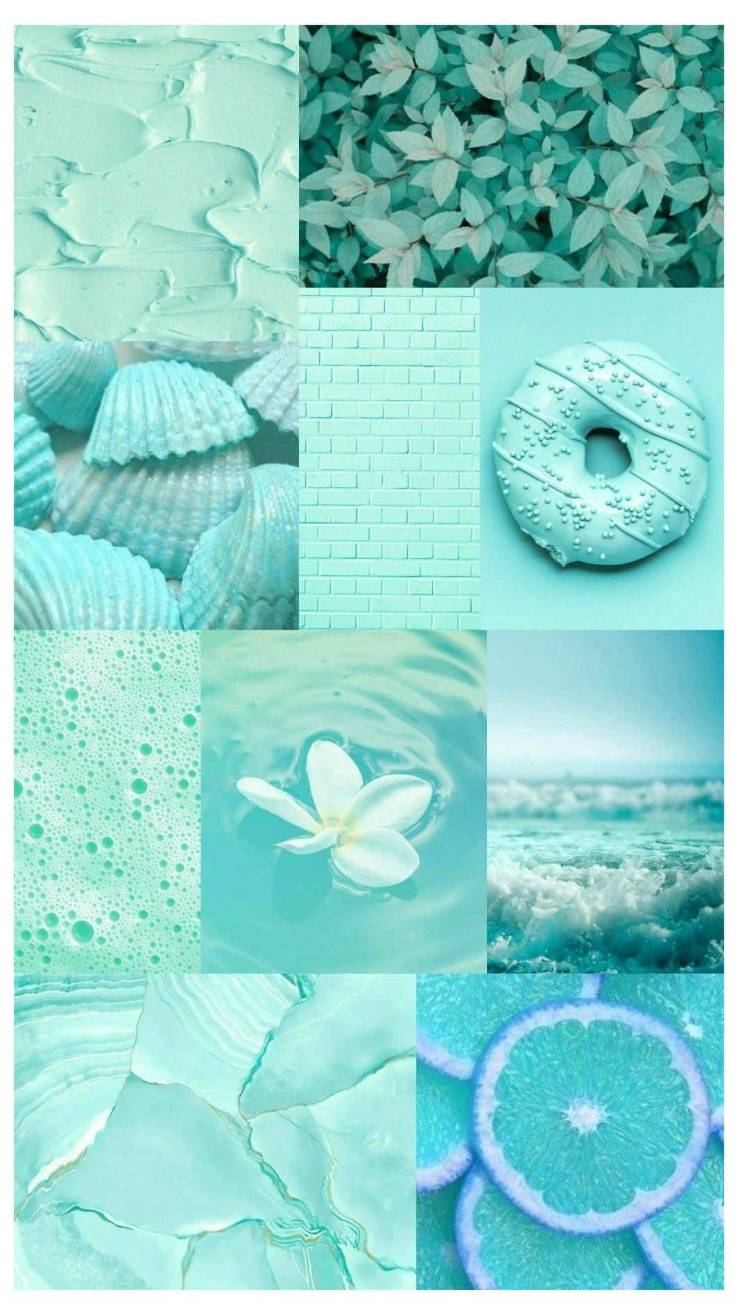 Blue Green Aesthetic Collage Donut Lemon Slice Background