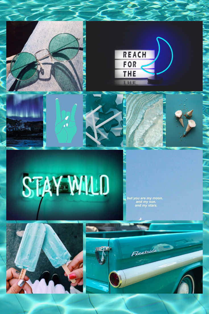 Blue Green Aesthetic Glasses Neon Sign Background