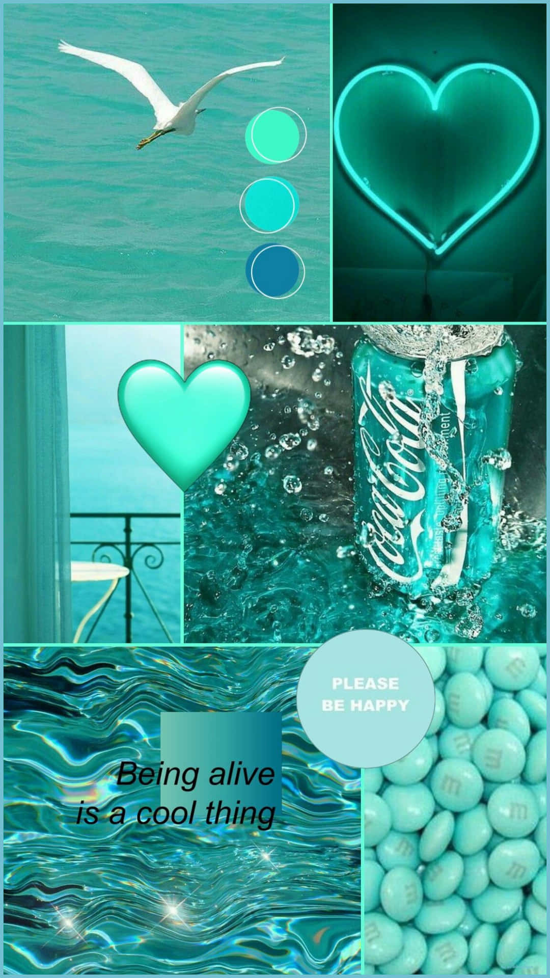 Blue Green Aesthetic Hearts Coca Cola Can Compilation Background
