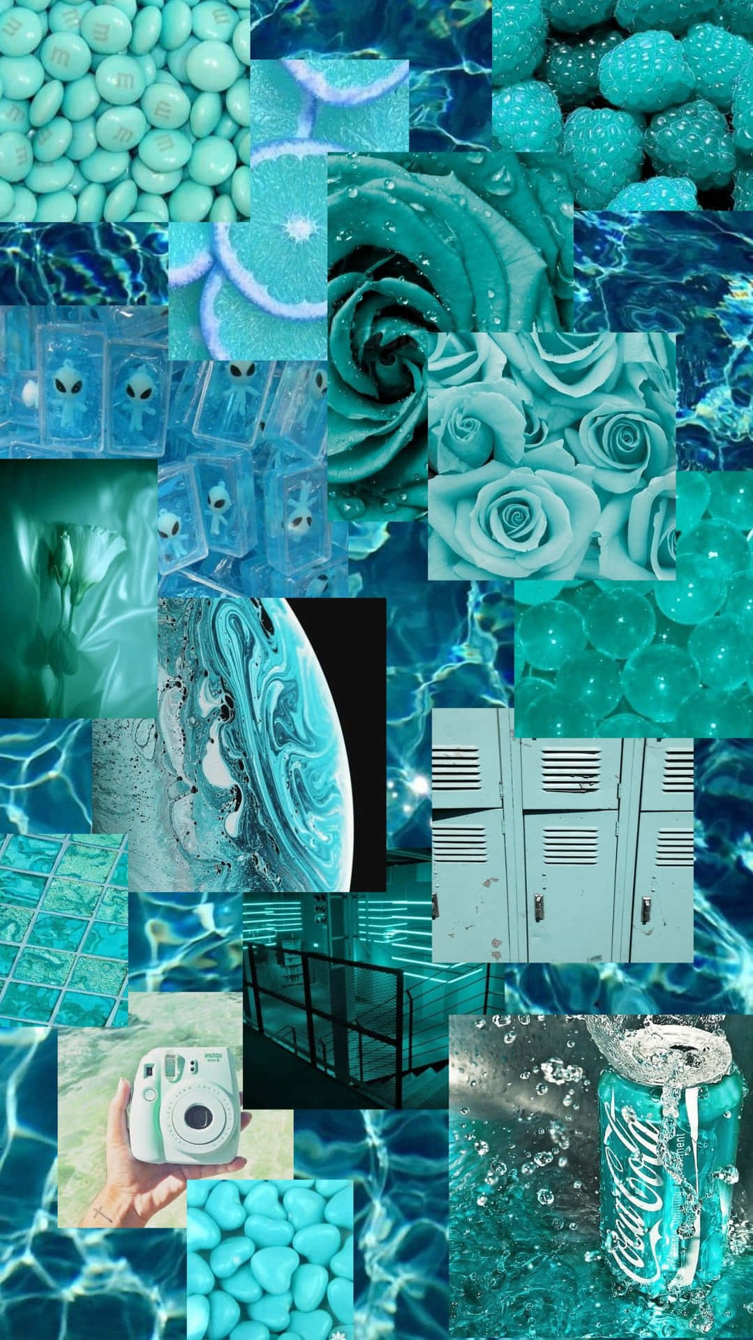 Blue Green Aesthetic Roses And Stones Background