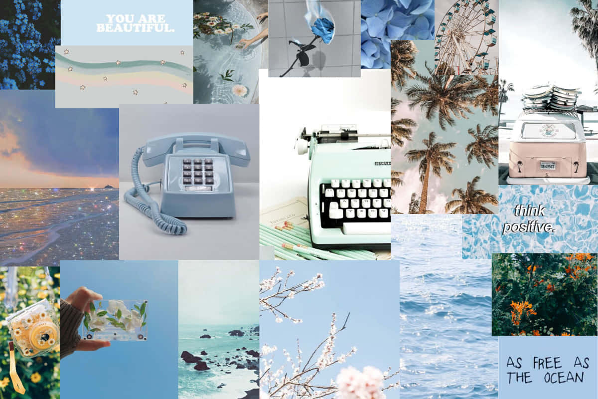 Blue Green Aesthetic Telephone Typewriter Background