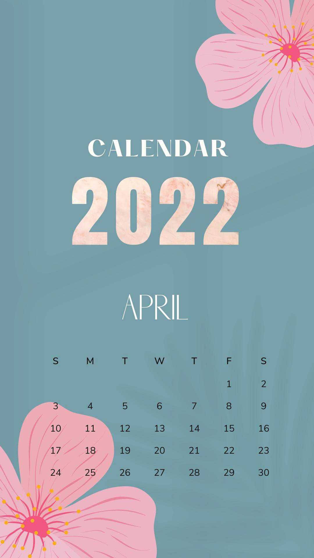 Blue Green April 2022 Calendar