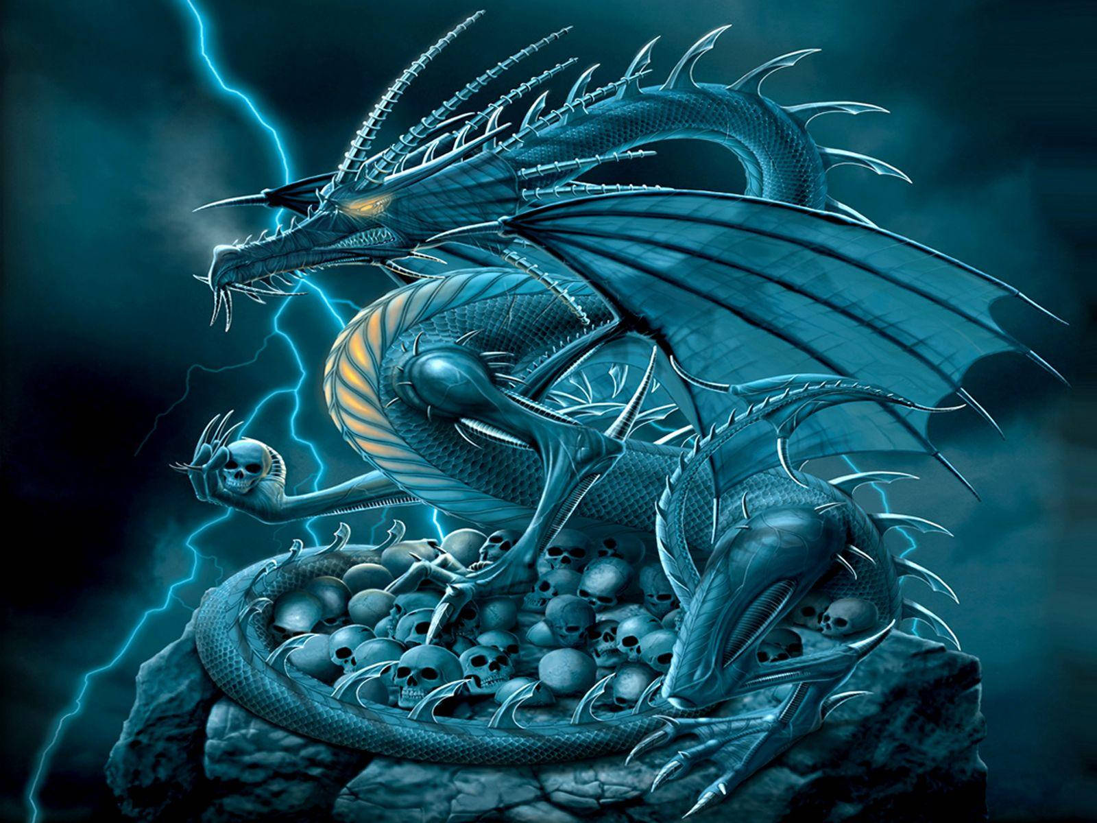 Blue-green Cool Dragon Background