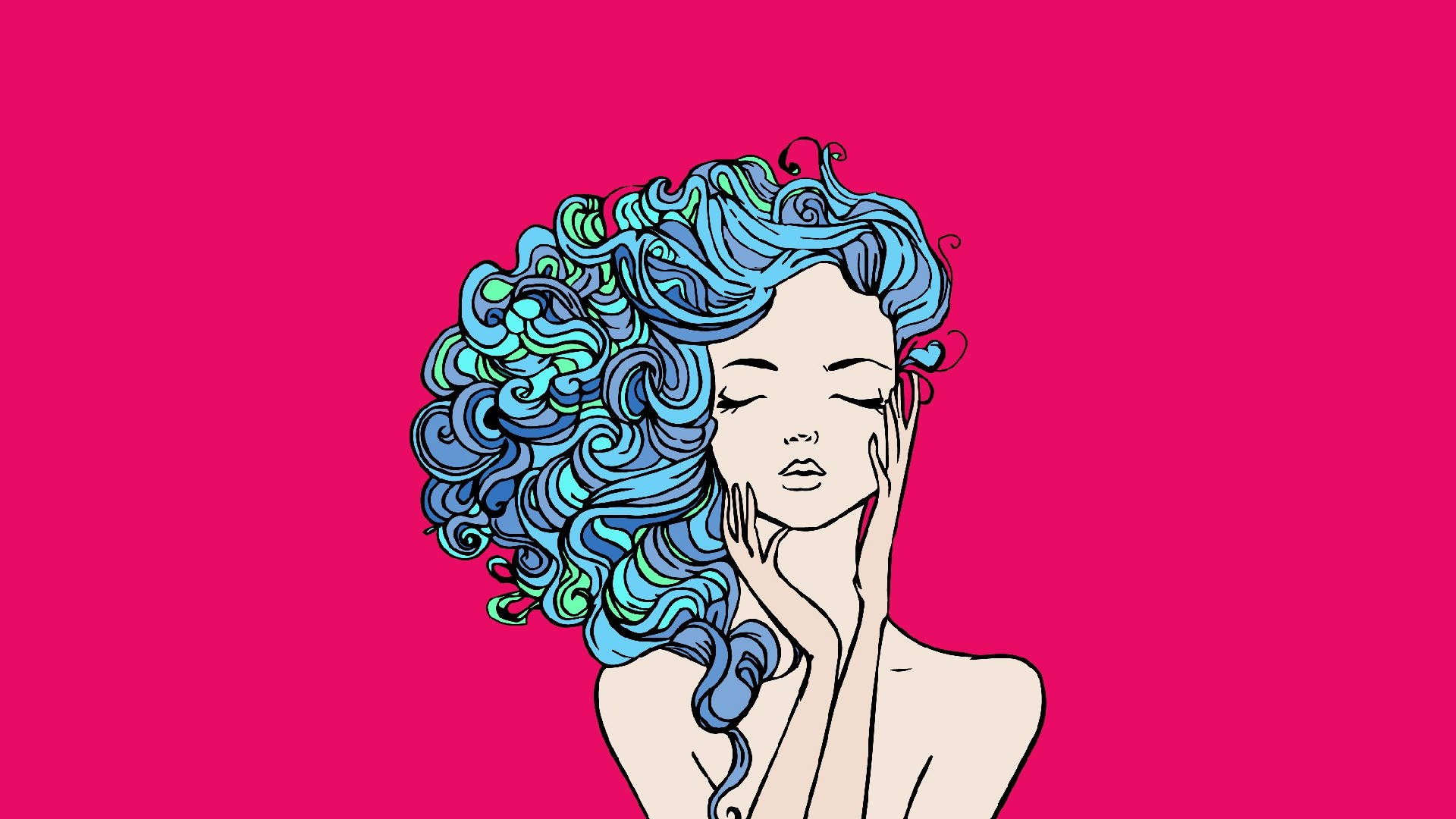 Blue Hair Woman Art Drawing