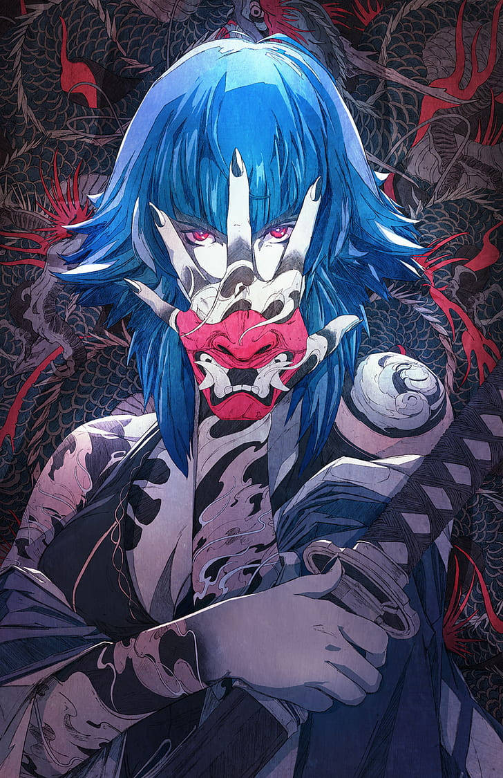 Blue Haired Anime Girl Phone Background