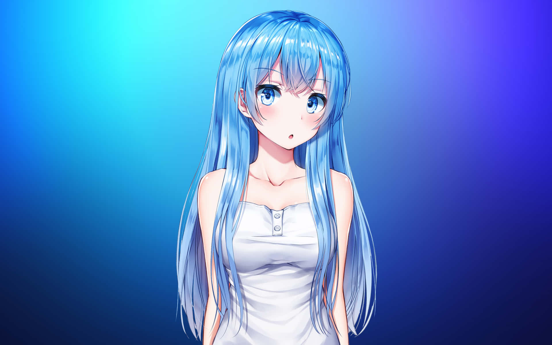 Blue Haired Anime Girl Portrait Background