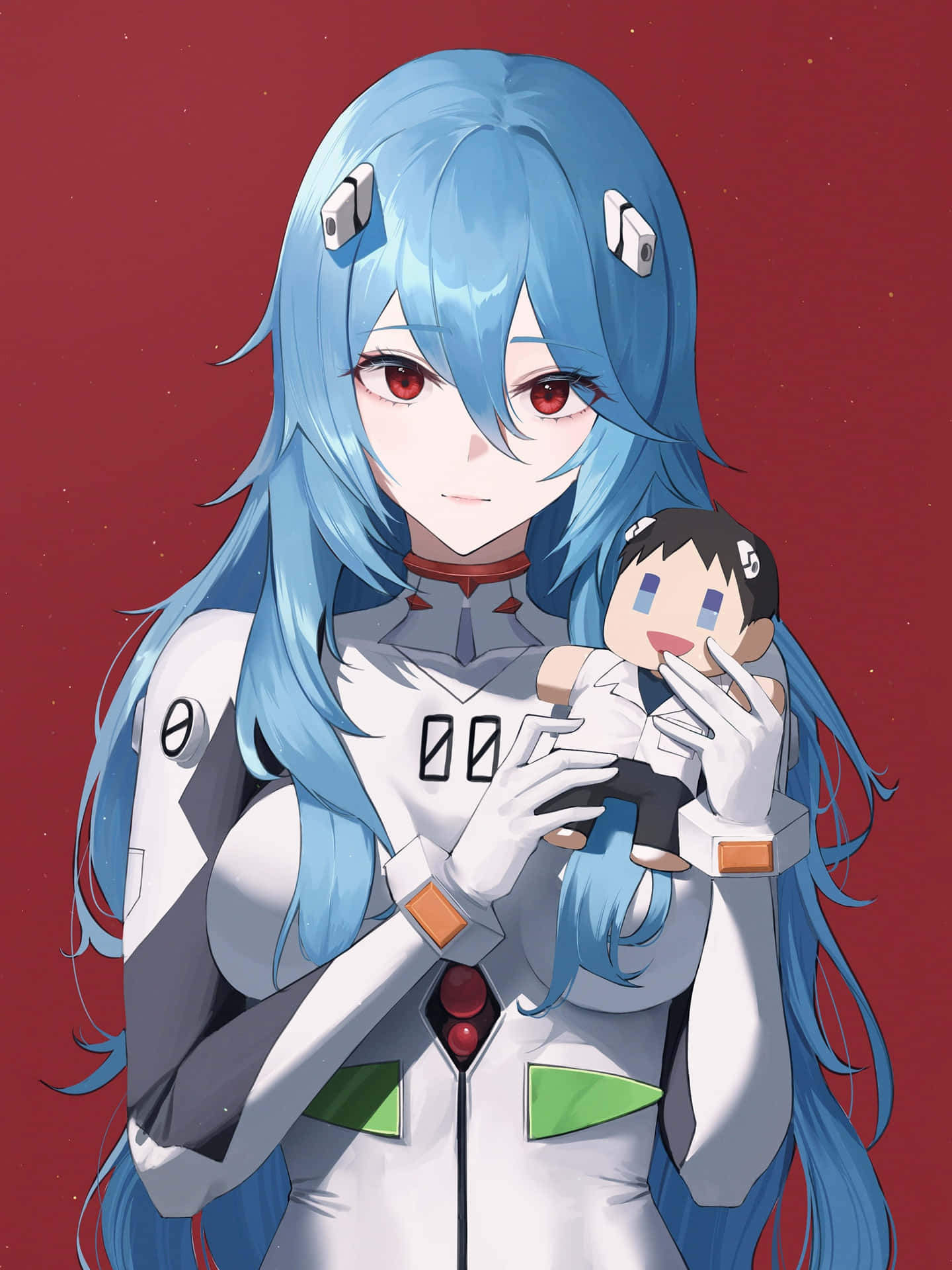 Blue Haired Anime Girl With Plushie Background