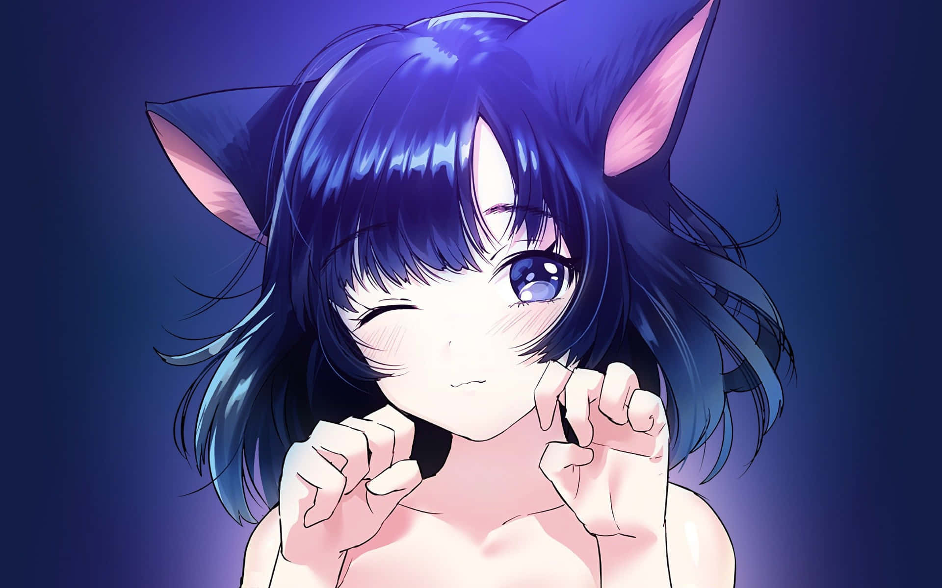 Blue Haired Anime Neko Girl