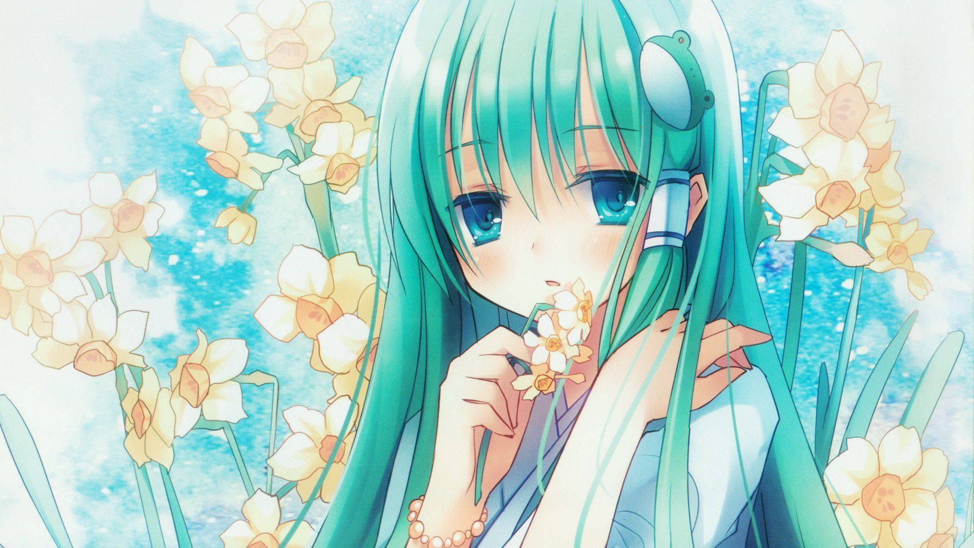 Blue Haired Girl Anime Background