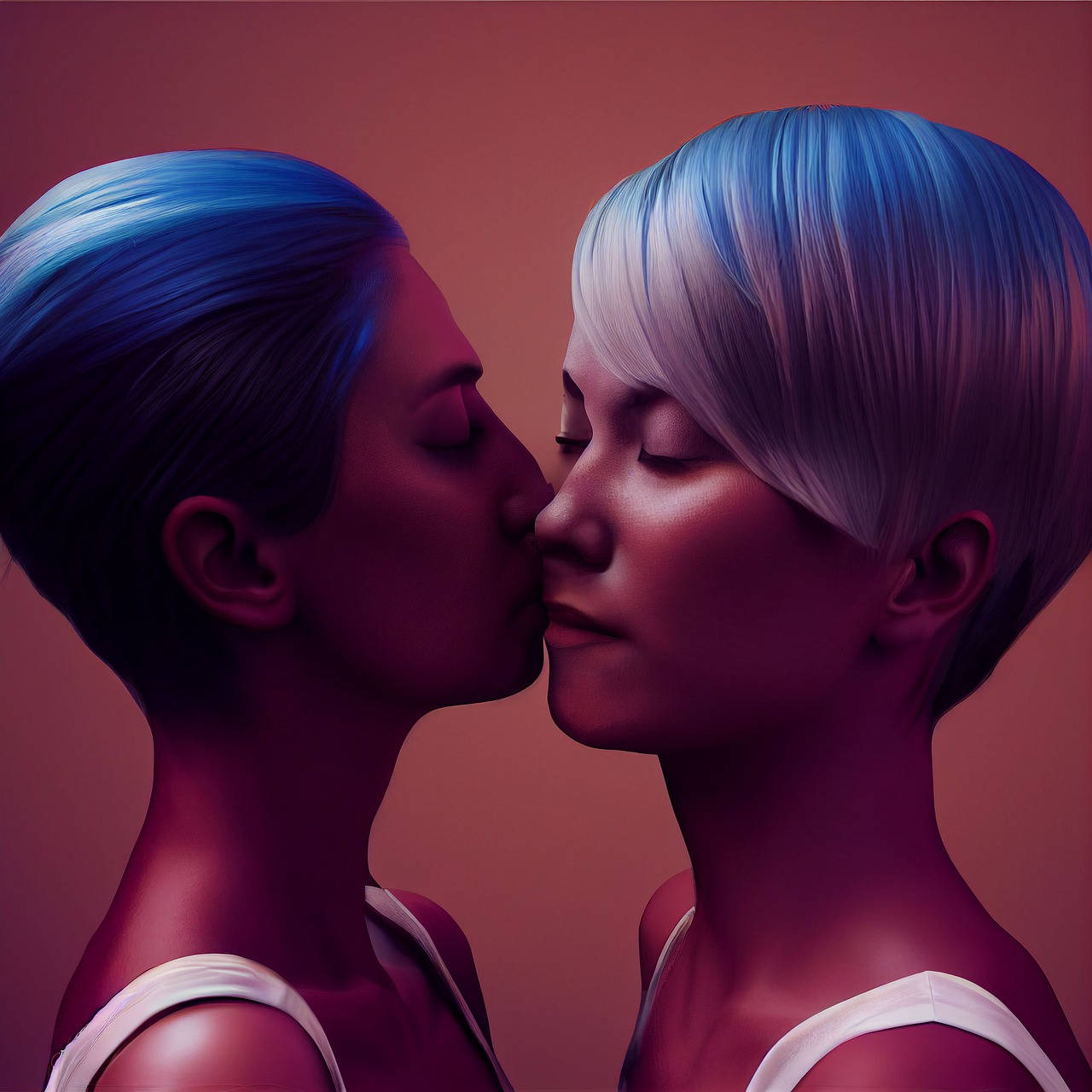 Blue-haired Girls Kissing