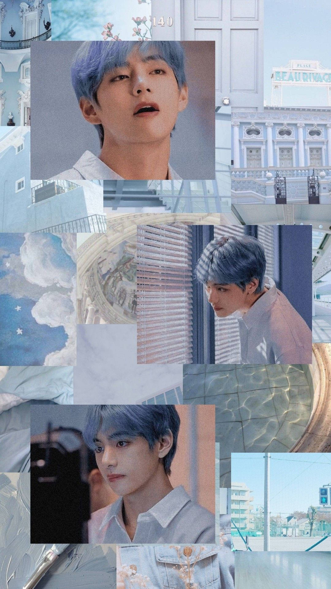 Blue-haired Kim Tae-hyung Aesthetic Background