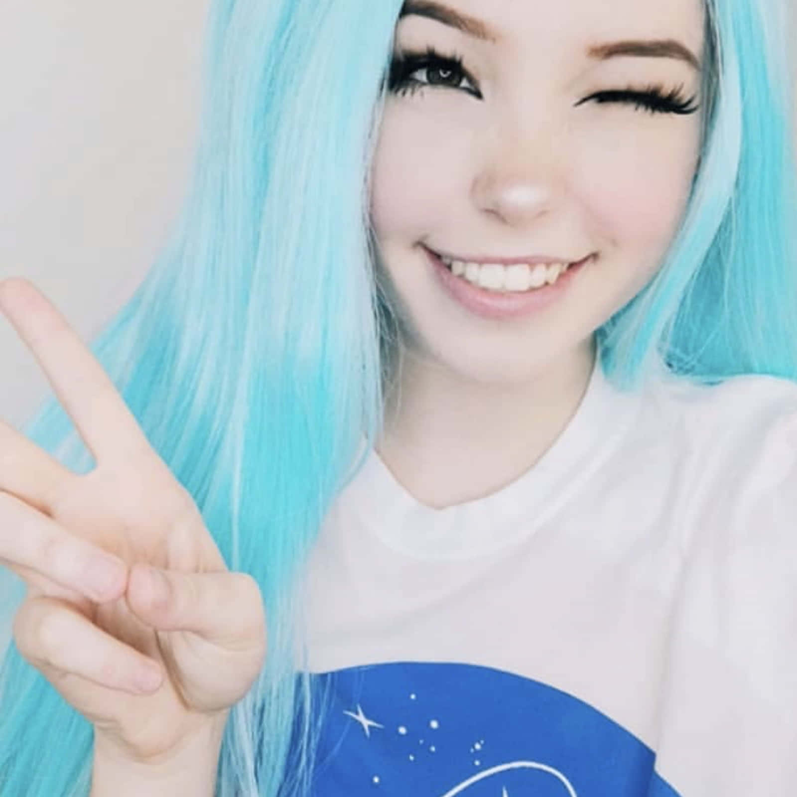 Blue Haired Person Peace Sign