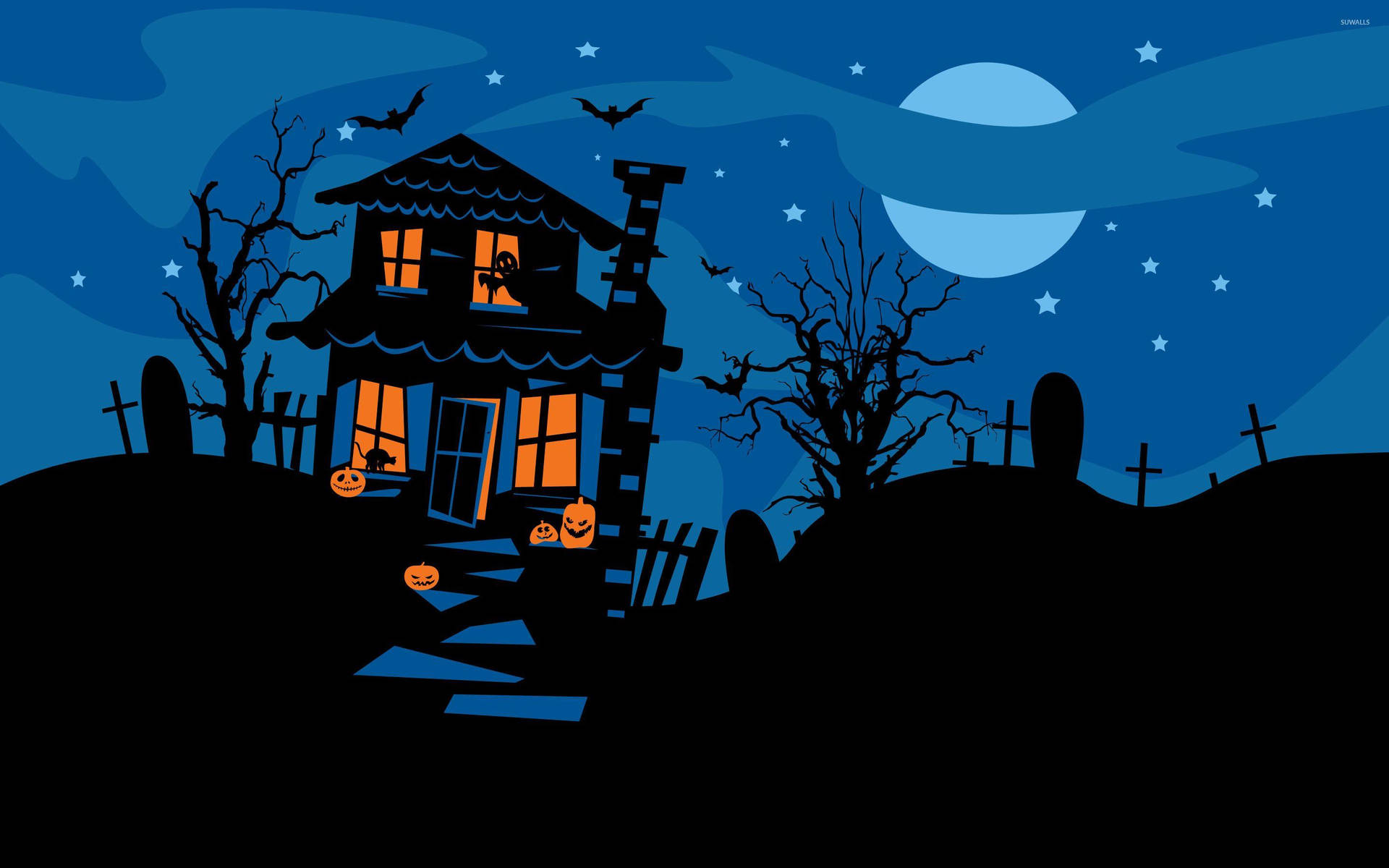 Blue Haunted House Art Background