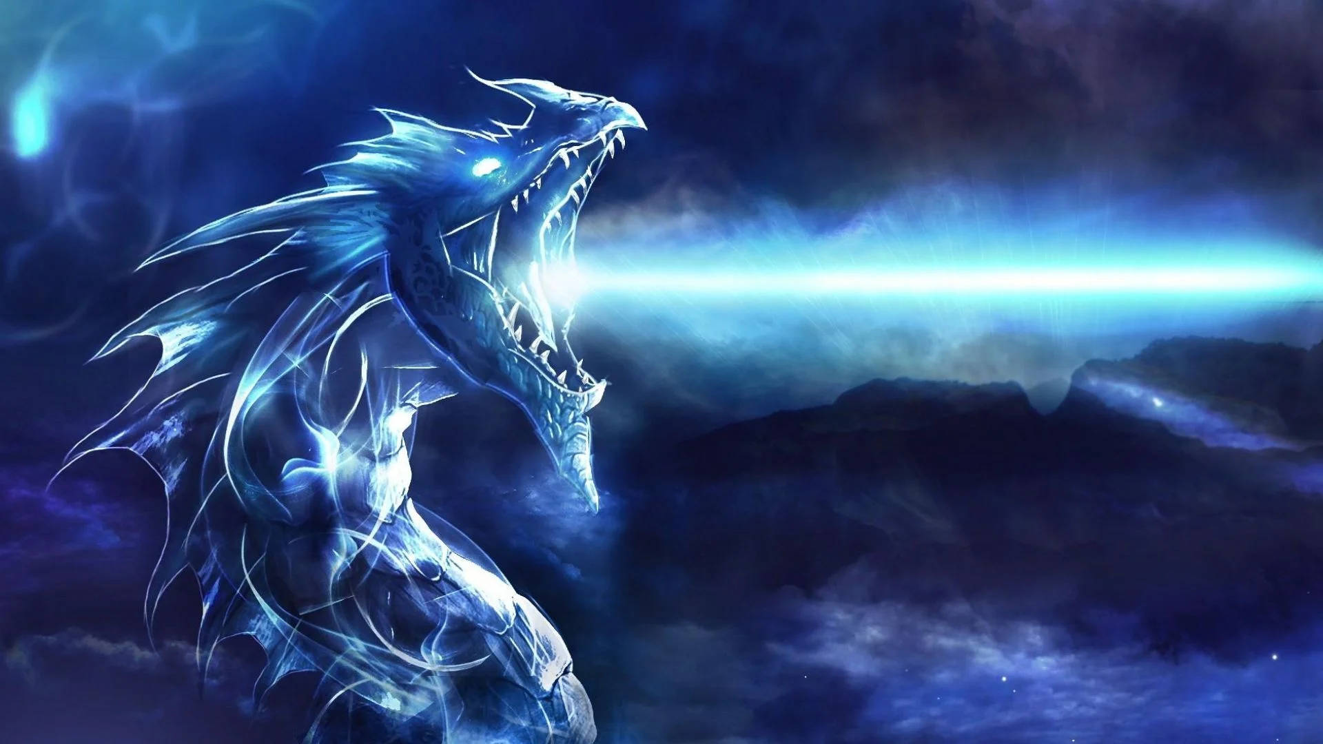 Blue-headed Light Dragon - A Mystical Creature In Night Sky Background