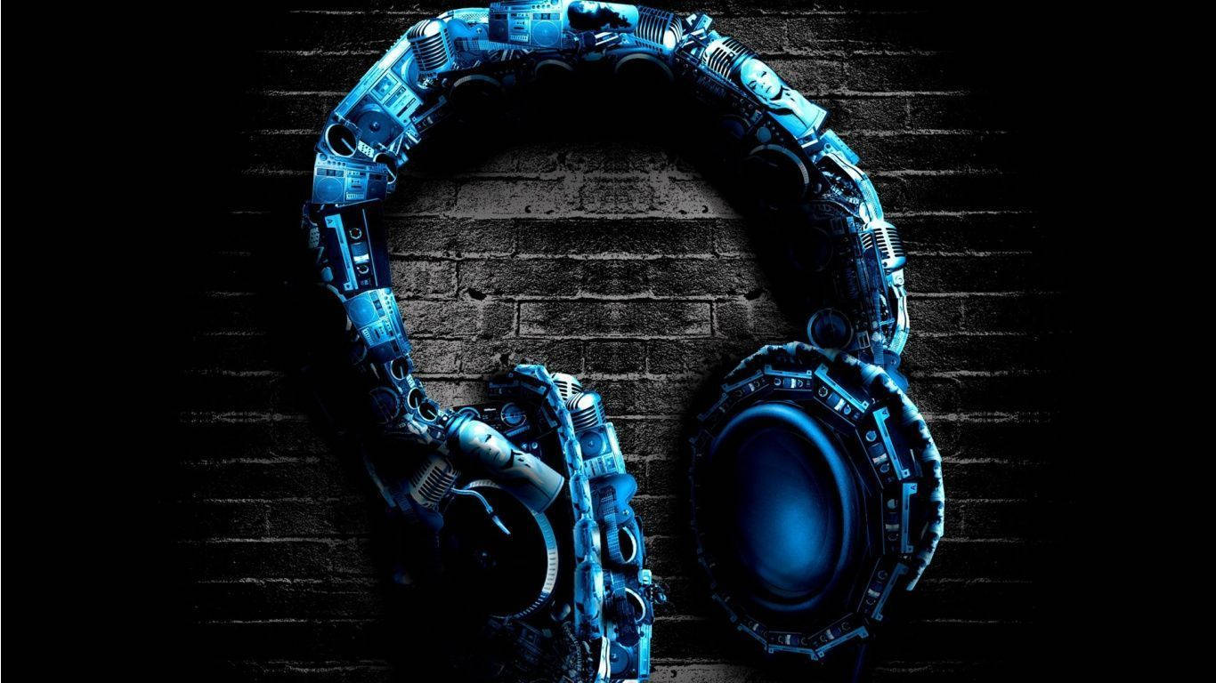 Blue Headphones Collage Music Background