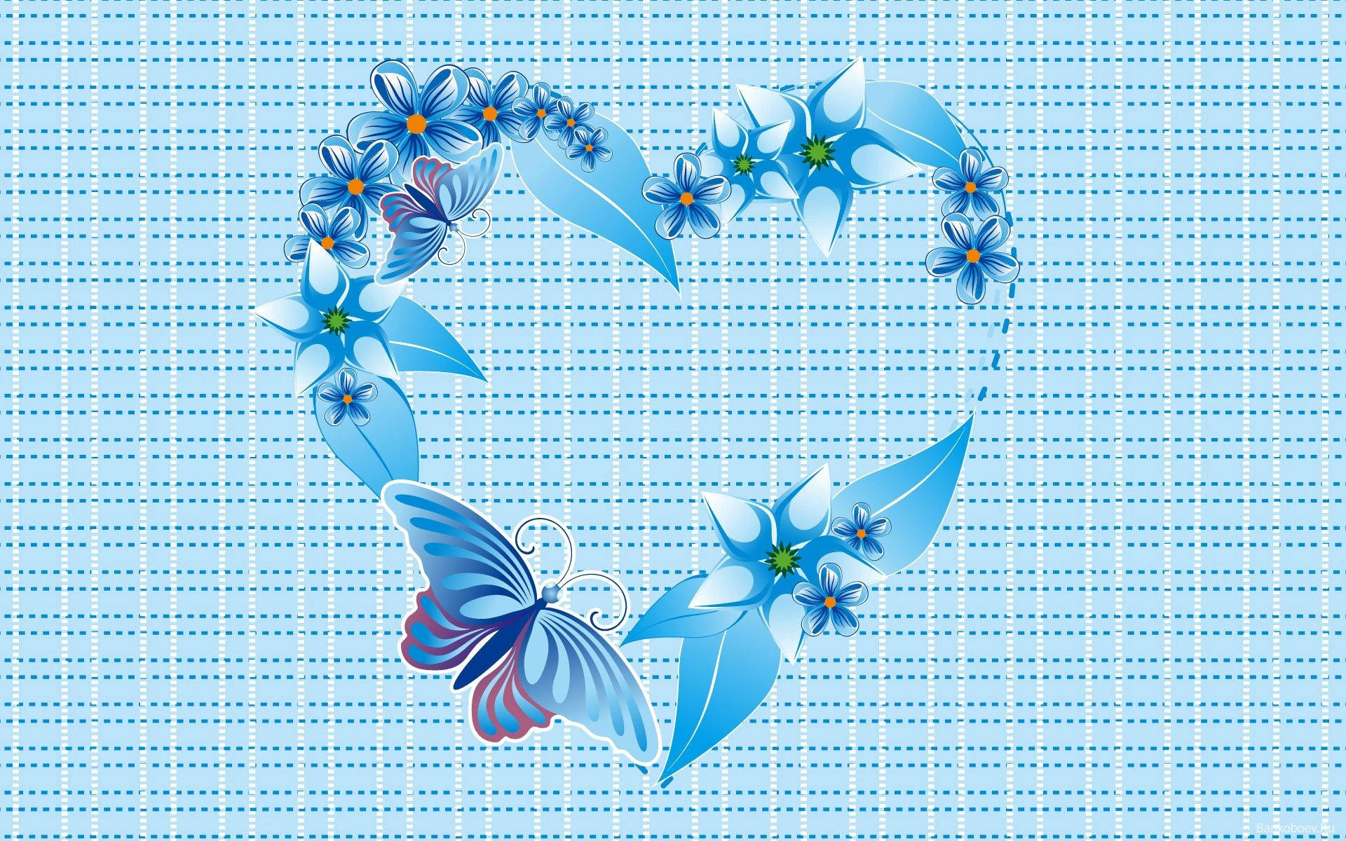 Blue Heart Floral Pattern Background