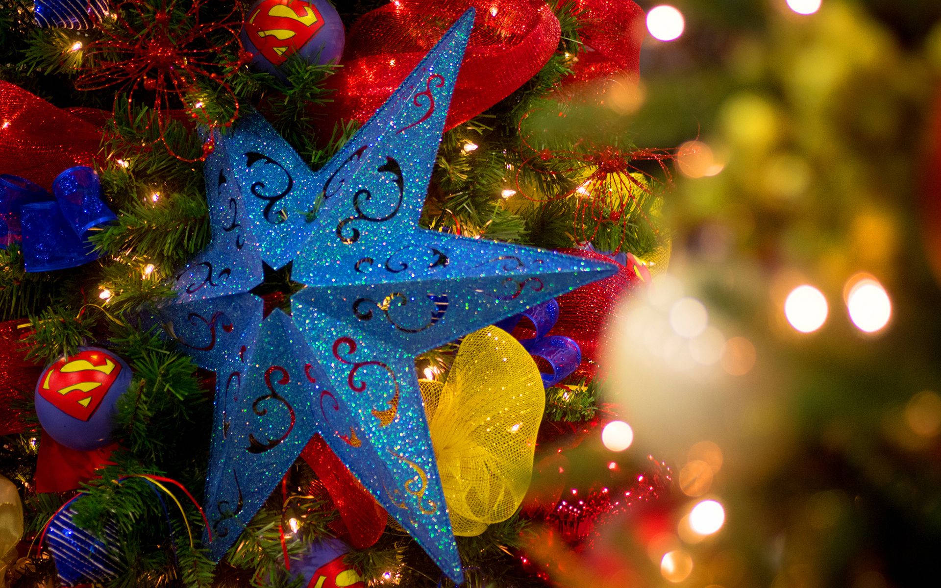 Blue Holiday Star On Christmas Tree Background