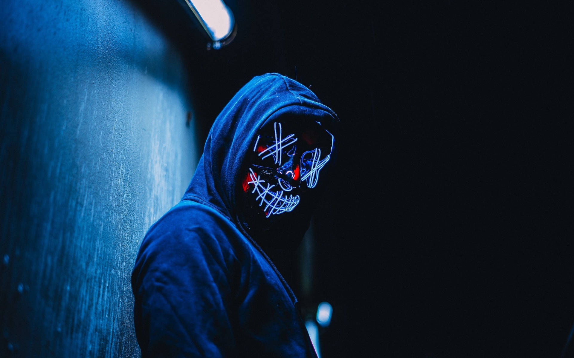 Blue Hoodie Guy With Electronic Mask