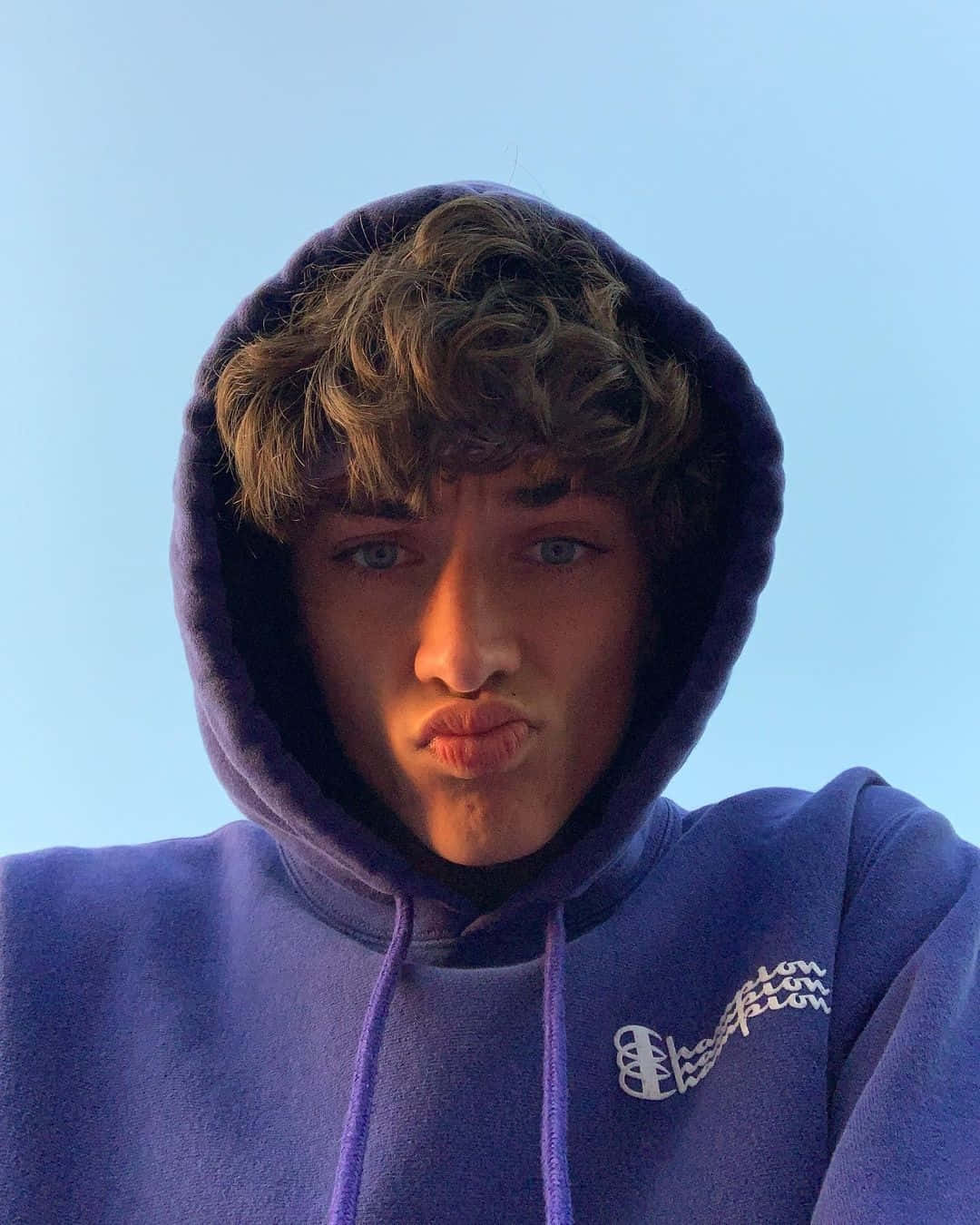 Blue Hoodie Pout Selfie Background