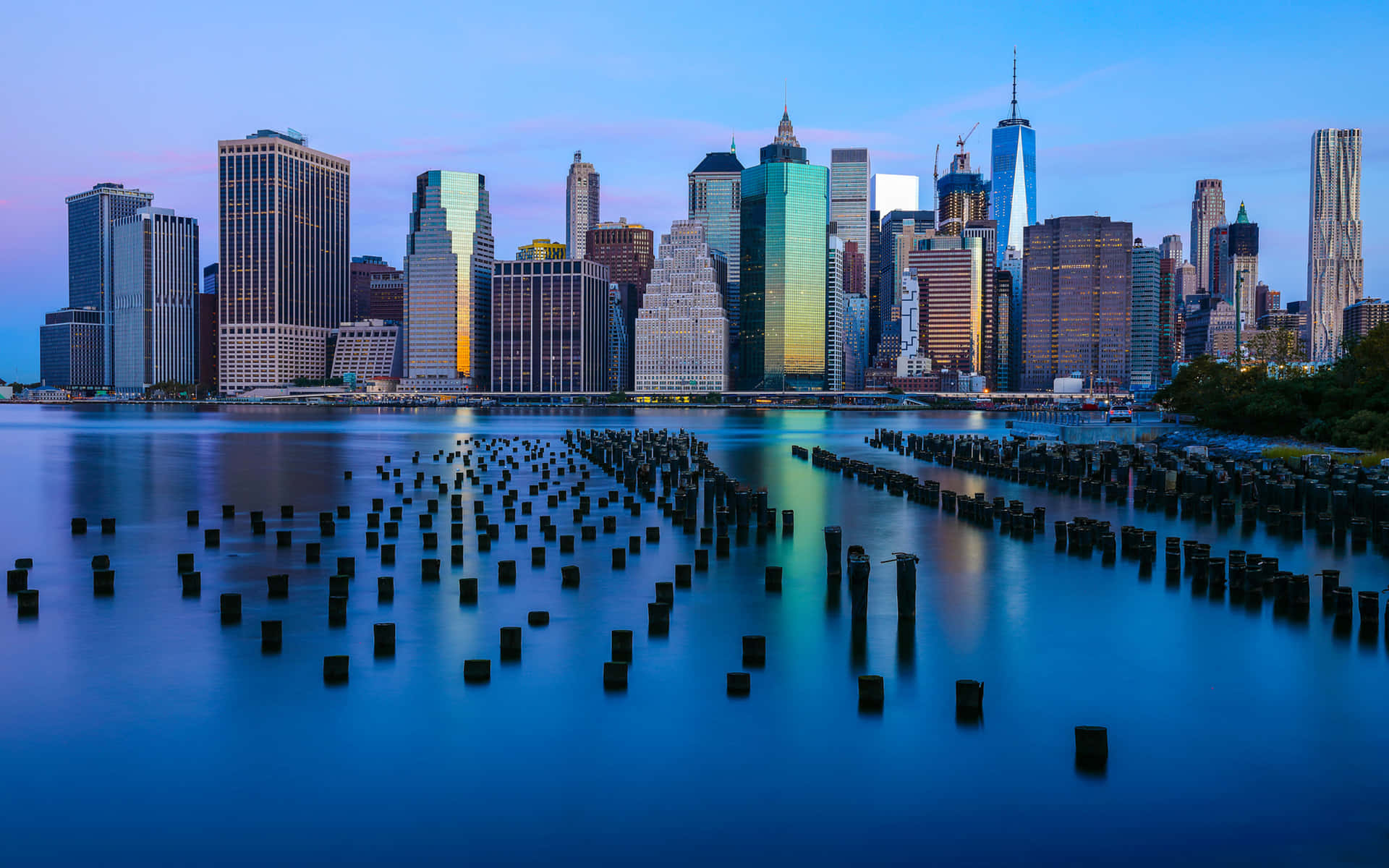 Blue Hudson River With Freedom Tower Skyline Background