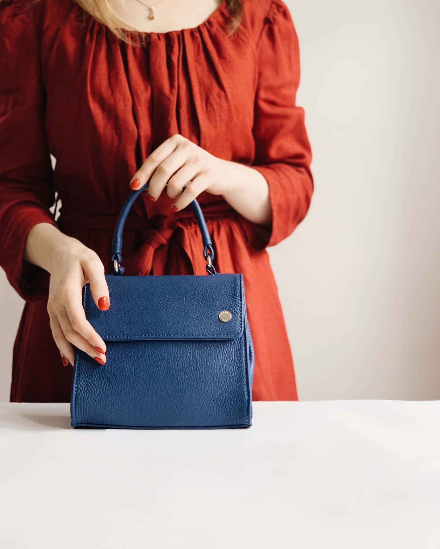 Blue Korean Leather Handbag