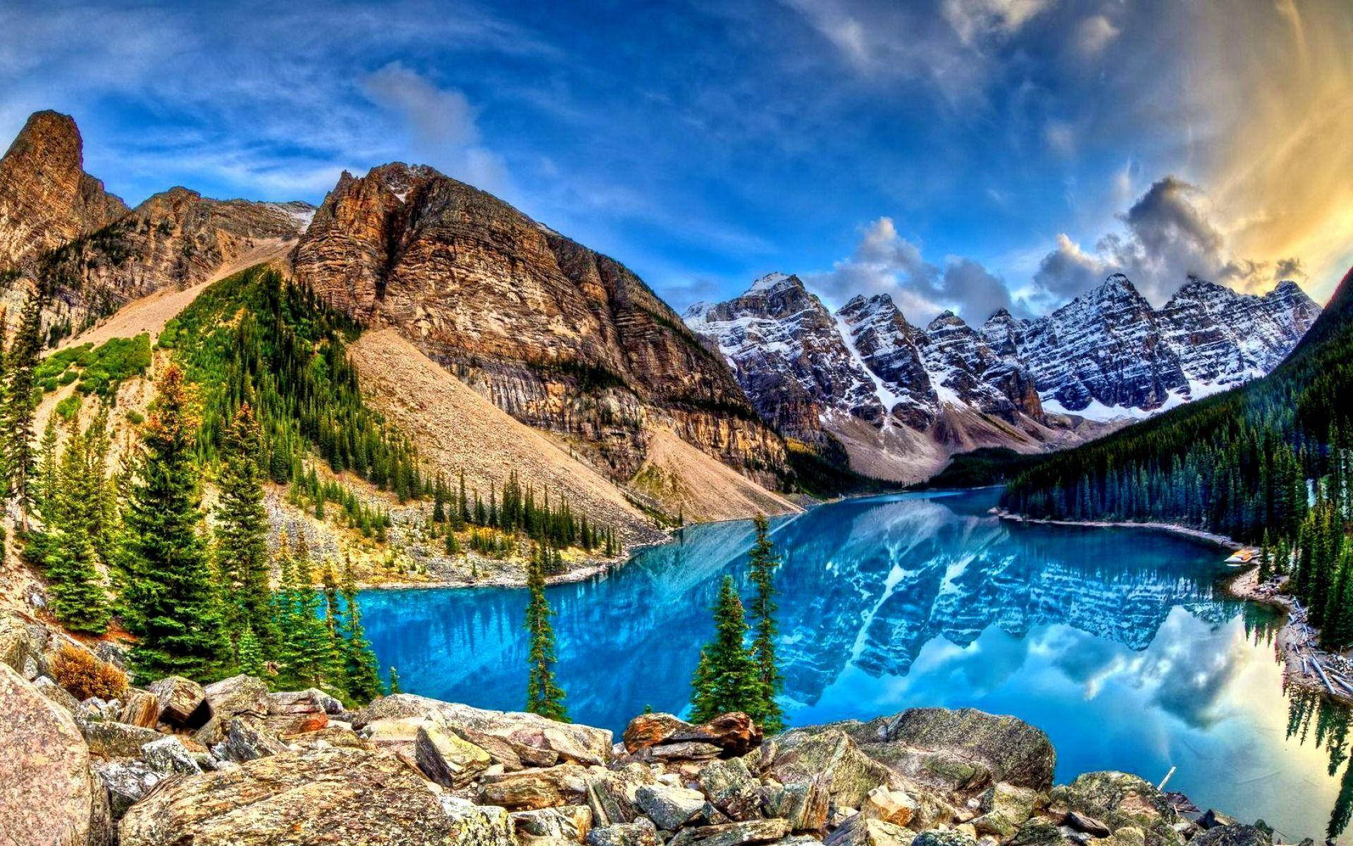 Blue Lake And Mountains Hd Computer Background