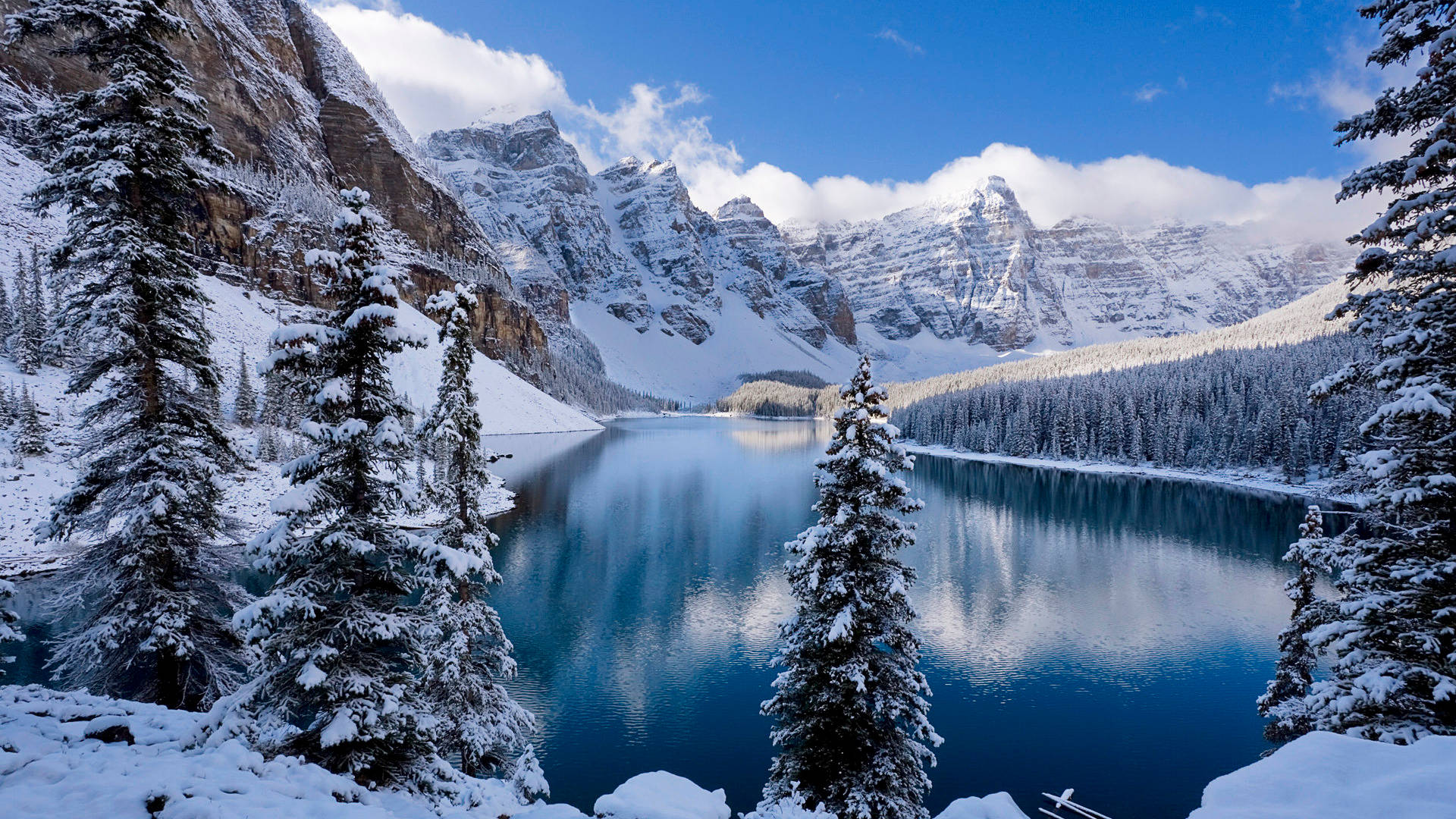 Blue Lake And Mountains Windows Winter Background