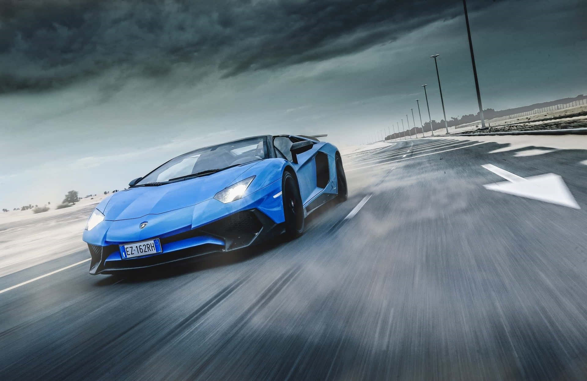Blue Lamborghini Aventador Action Shot Background