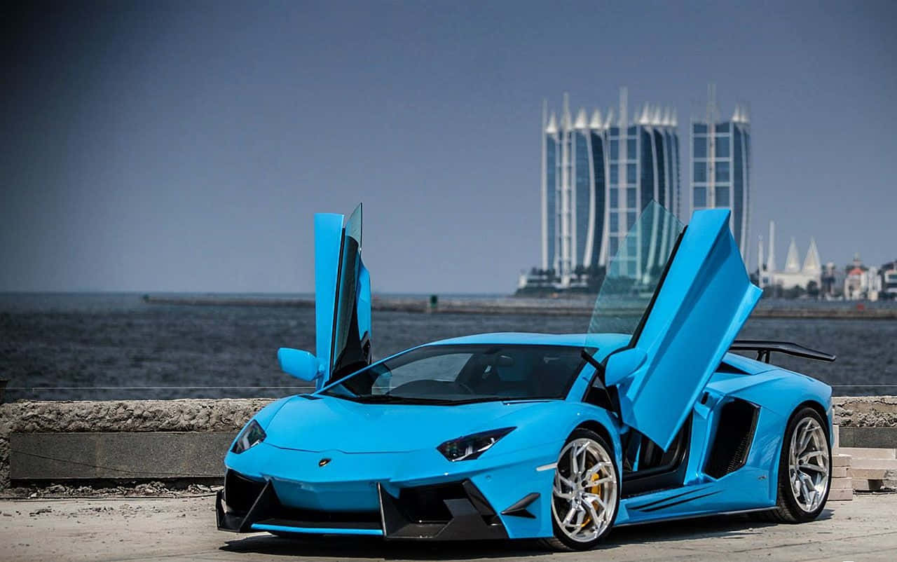 Blue Lamborghini Aventador Cool Doors Background