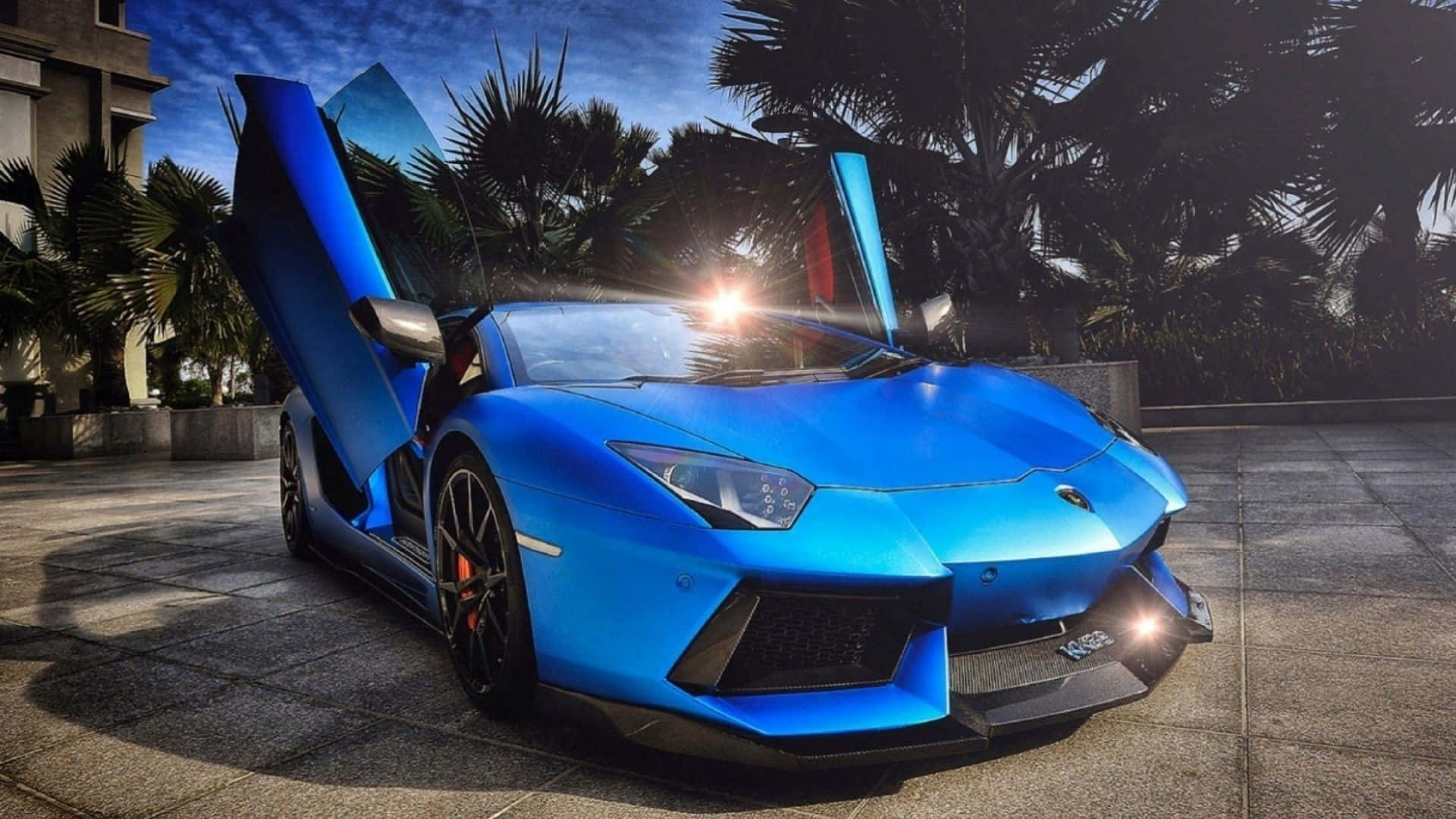 Blue Lamborghini Aventador Cool Exterior Background