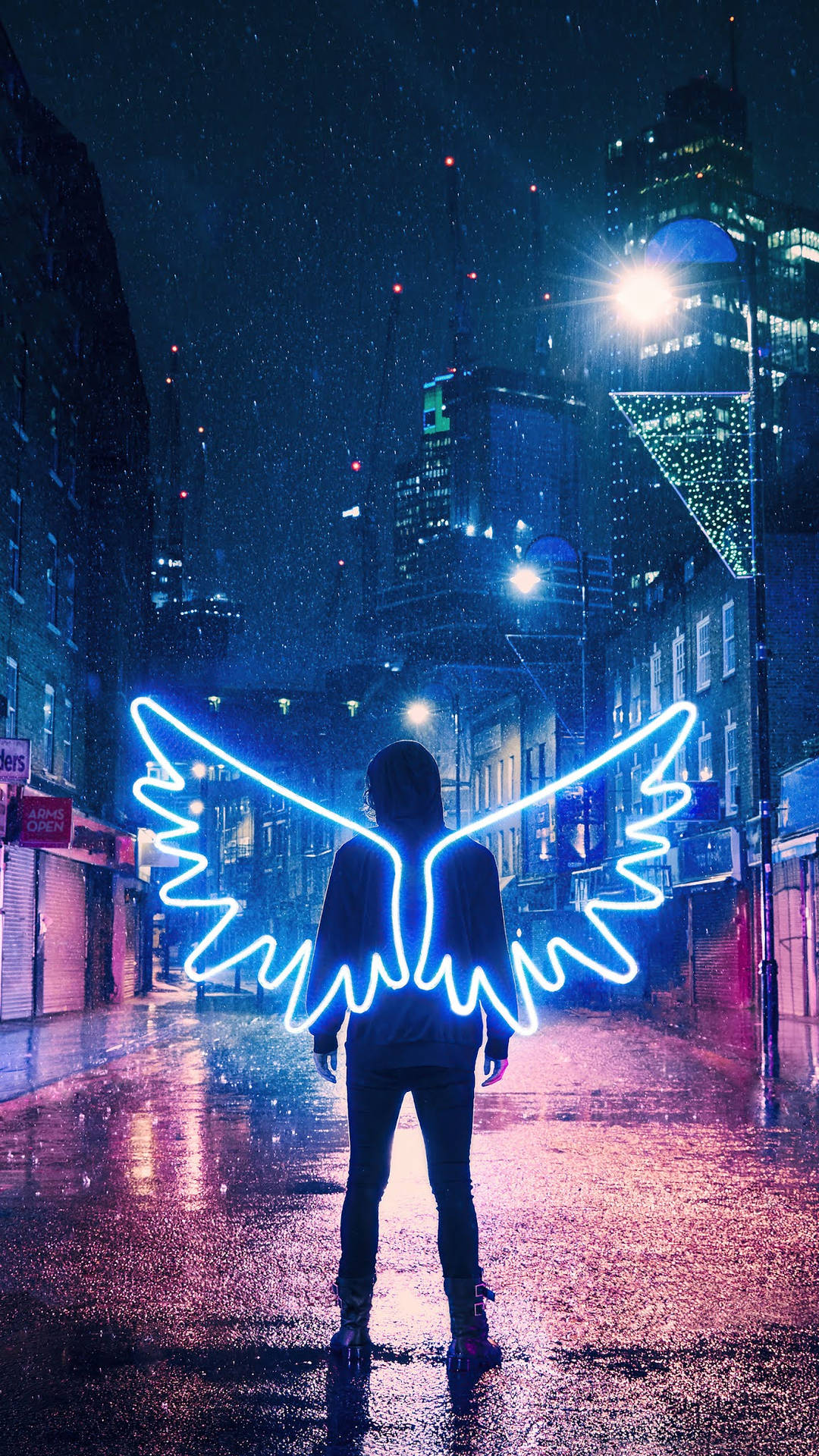 Blue Led Neon Wings Background