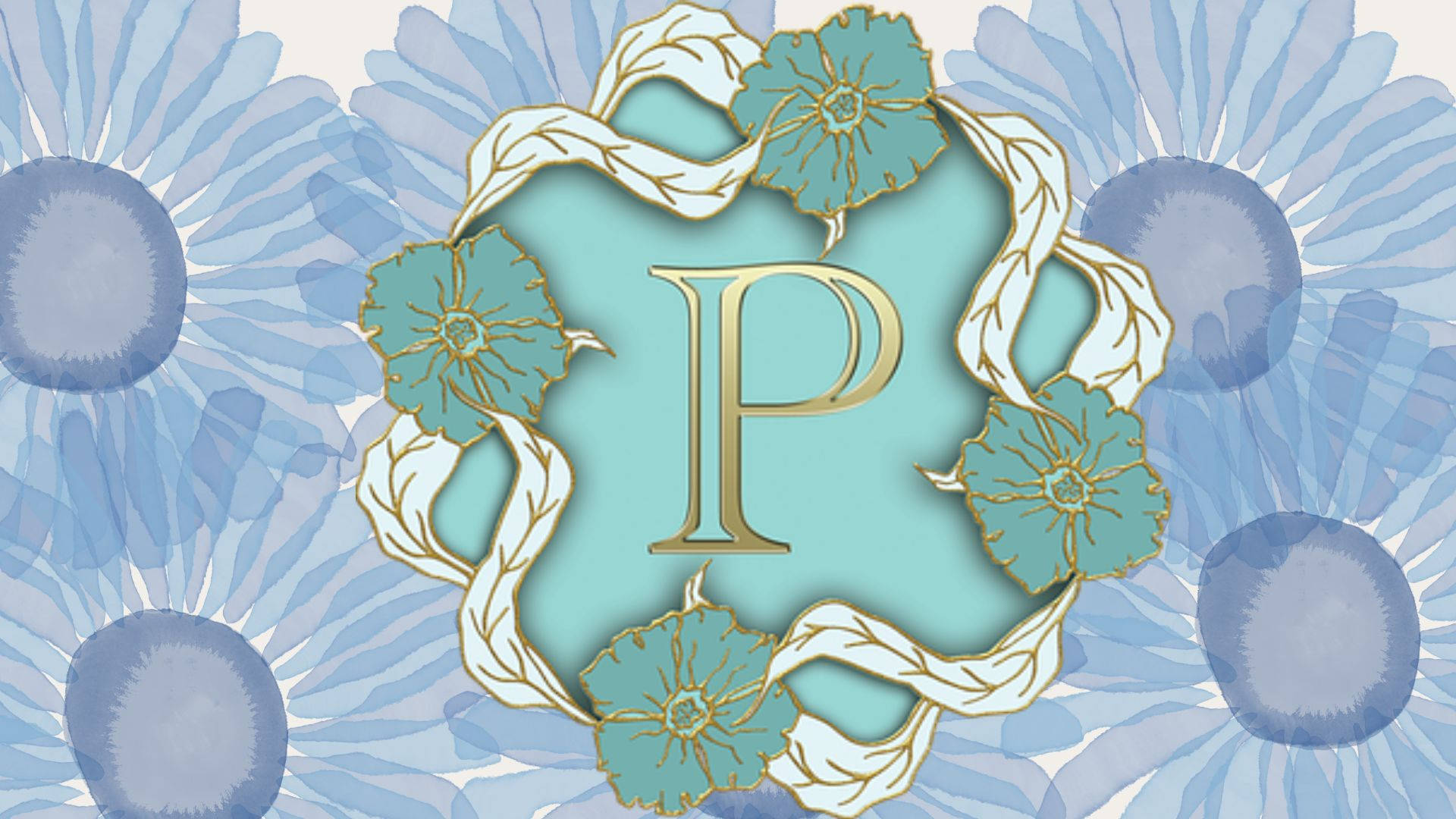 Blue Letter P And Daisies Background