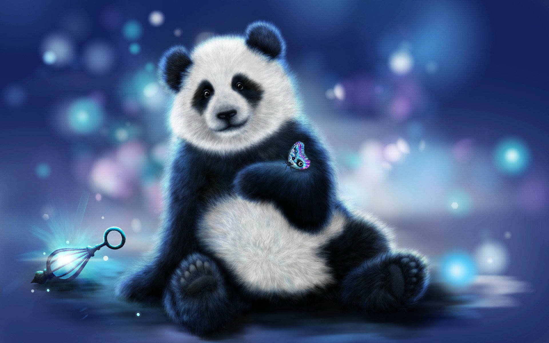 Blue Light Background Beautiful Panda