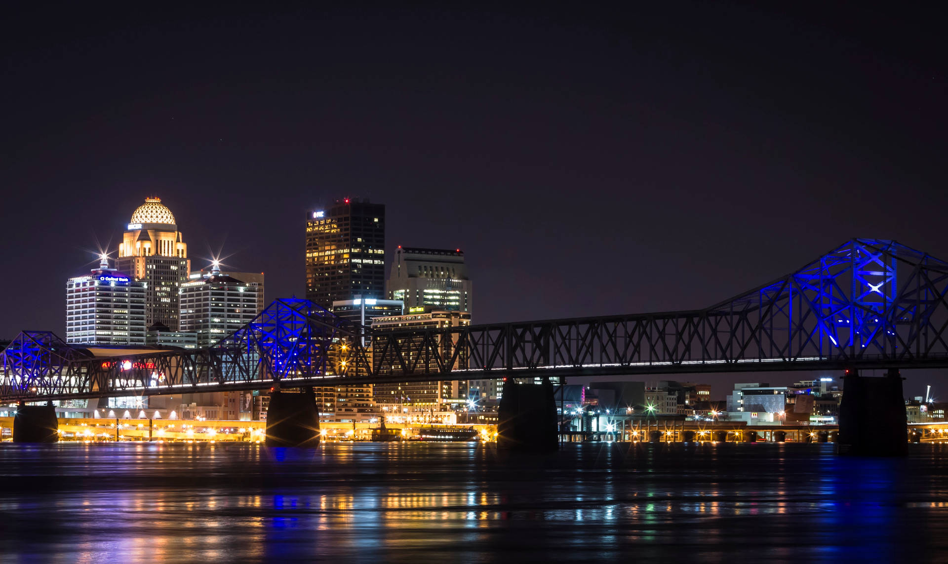 Blue Lights At The Famous Bridge In Louisville Background