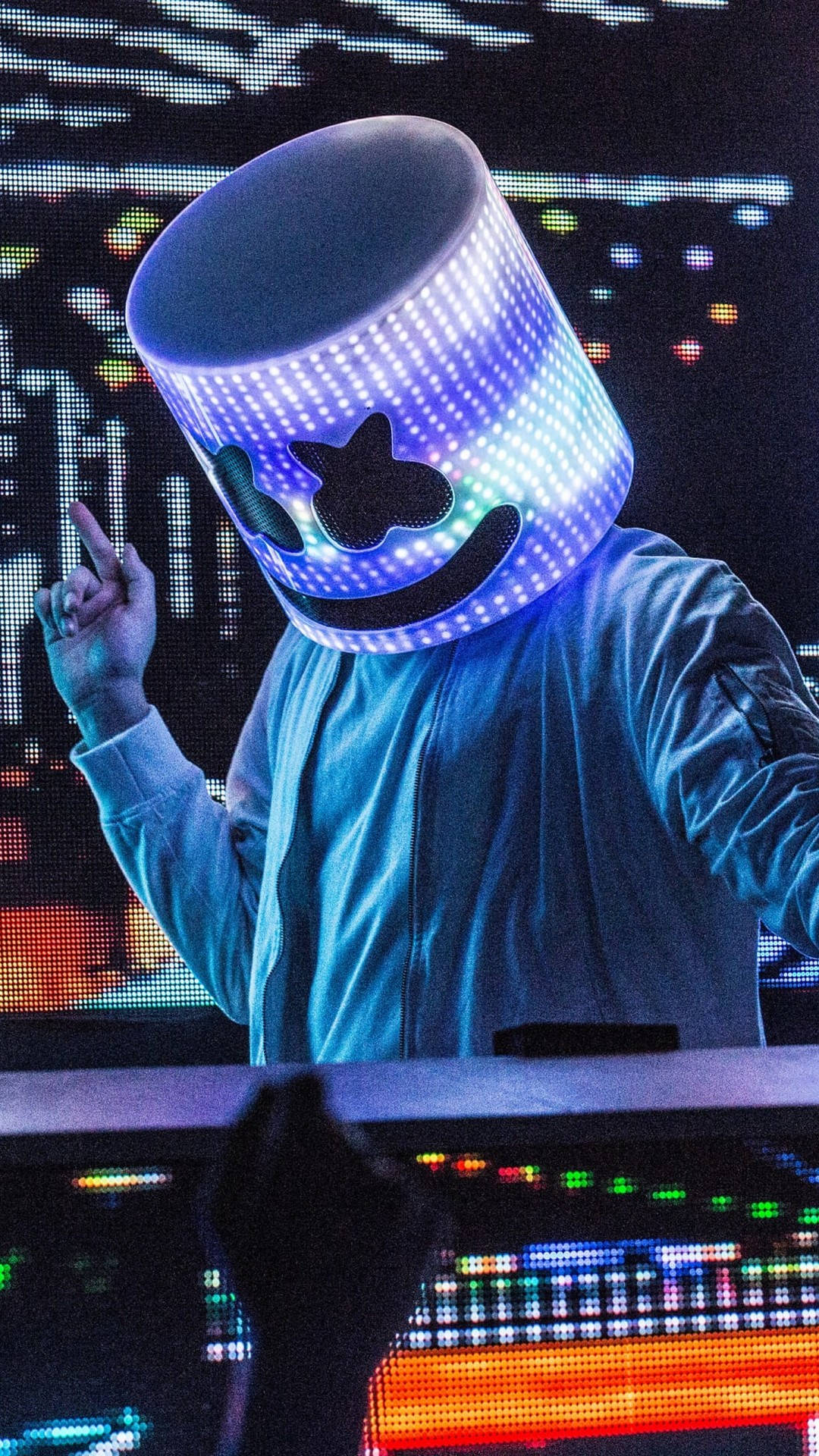 Blue Lights On Helmet Marshmello Hd Iphone Background