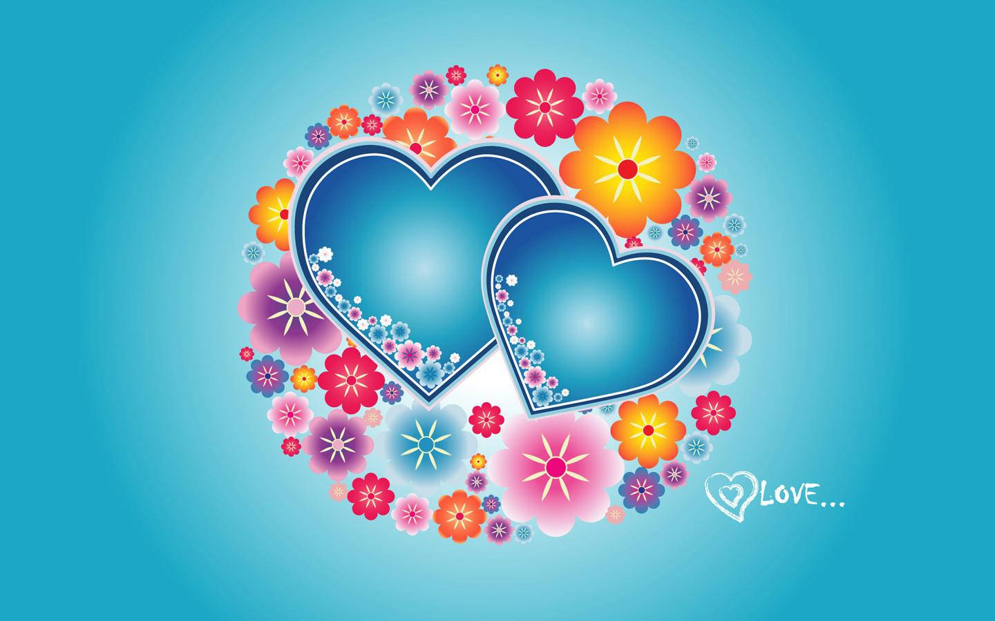 Blue Love Hearts Floral Background