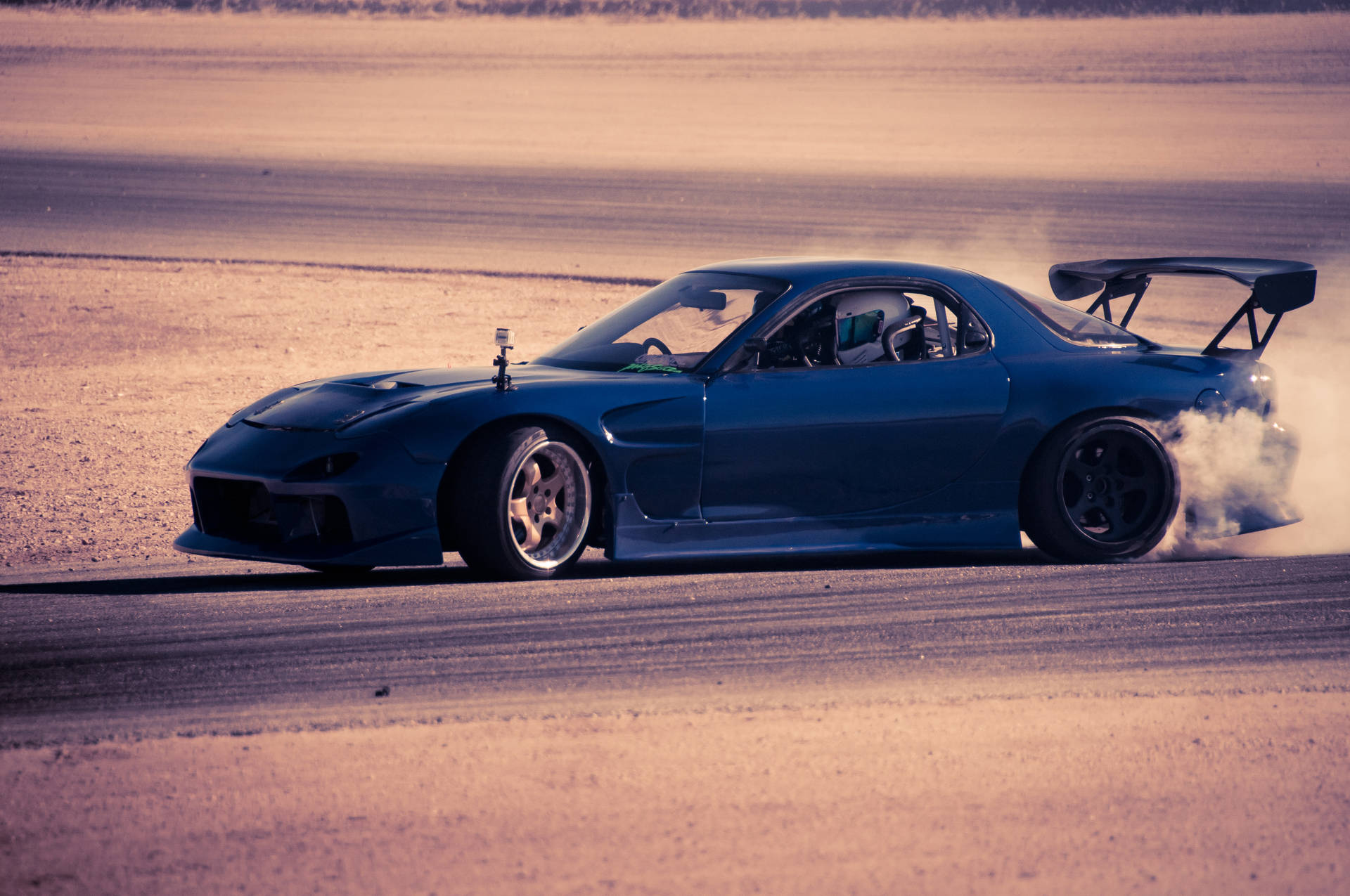 Blue Mazda Rx-7 Drift Sand Background