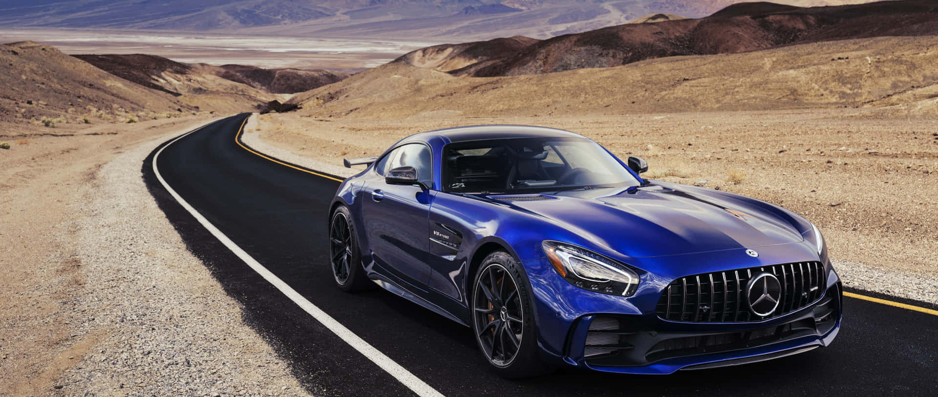 Blue Mercedes Amg Gt Speeding Background