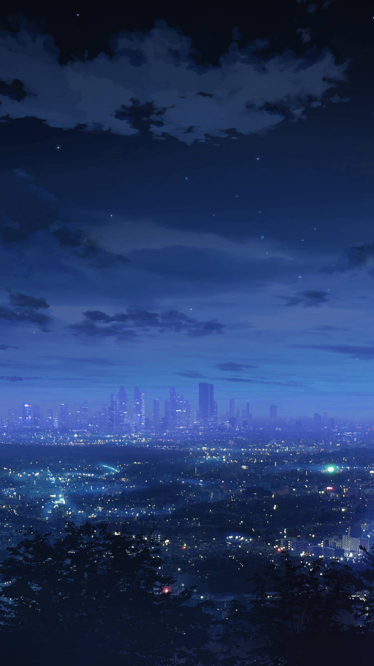Blue Monochrome Anime City Mobile Background