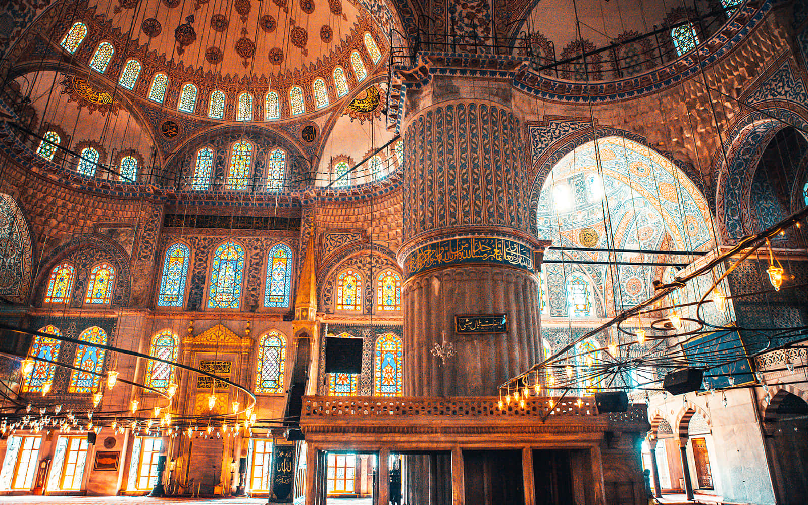 Blue Mosque Interior With Lights Background