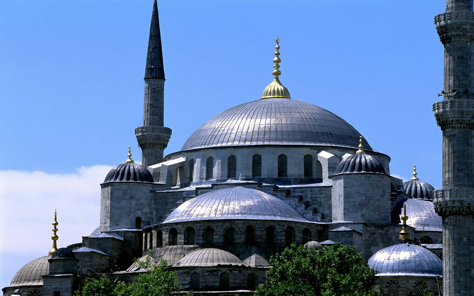 Blue Mosque Side View With Blue Sky Background