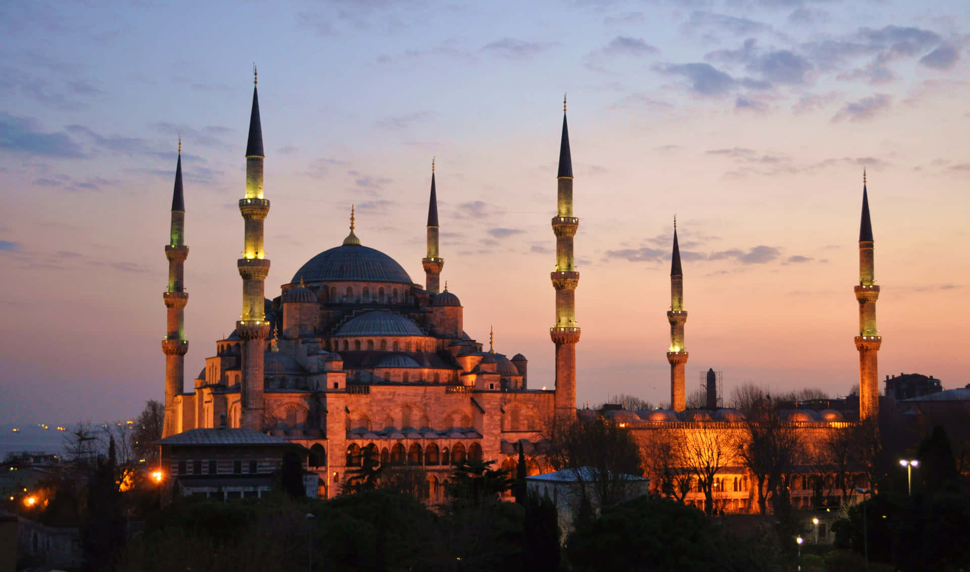 Blue Mosque Silhouette In Afternoon Background
