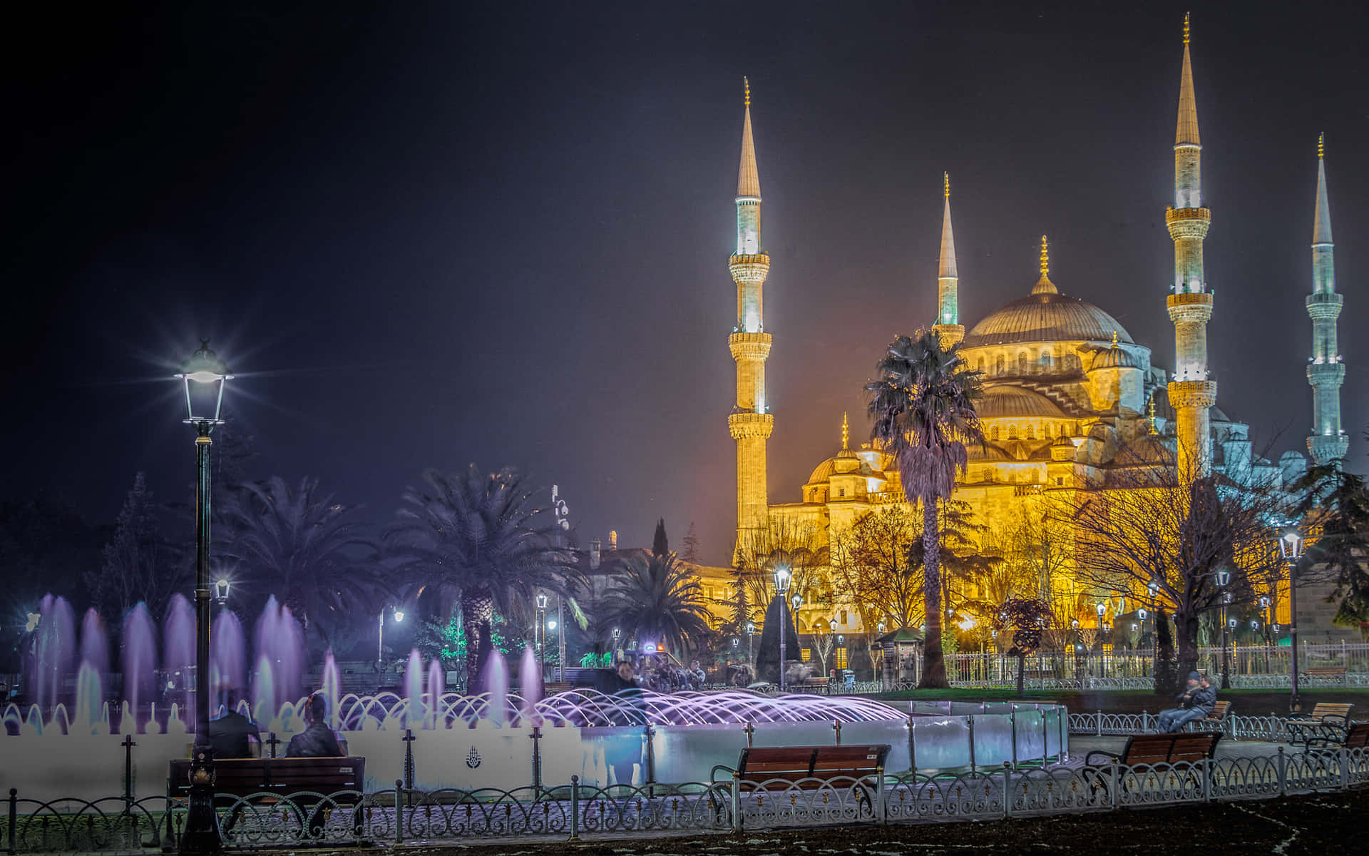 Blue Mosque Water Fountain Park Background