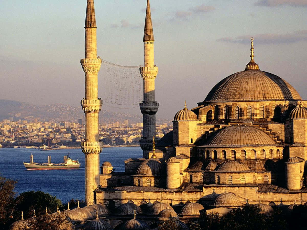 Blue Mosque With Ocean View Close Up