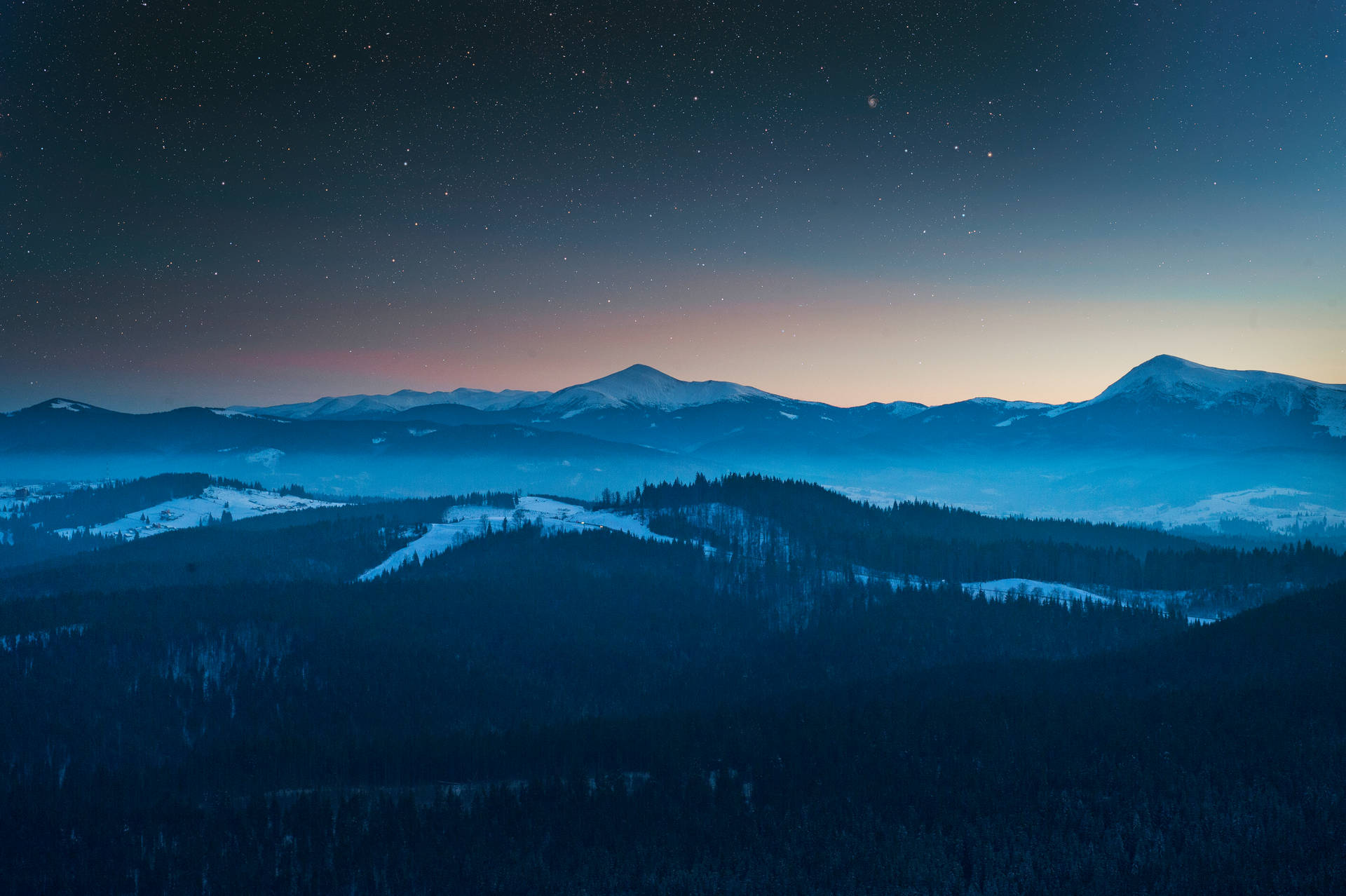 Blue Mountain Landscape Beneath A Night Sky Background