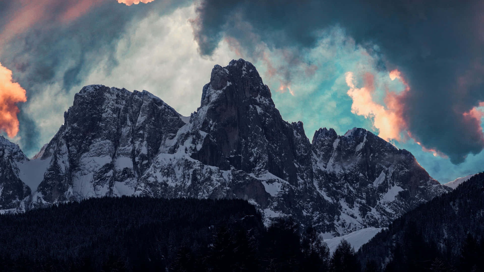 Blue Mountain With Dark Clouds Background