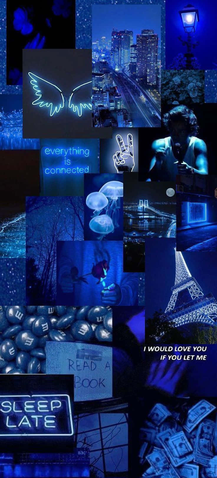 Blue Neon Aesthetic Collage Background